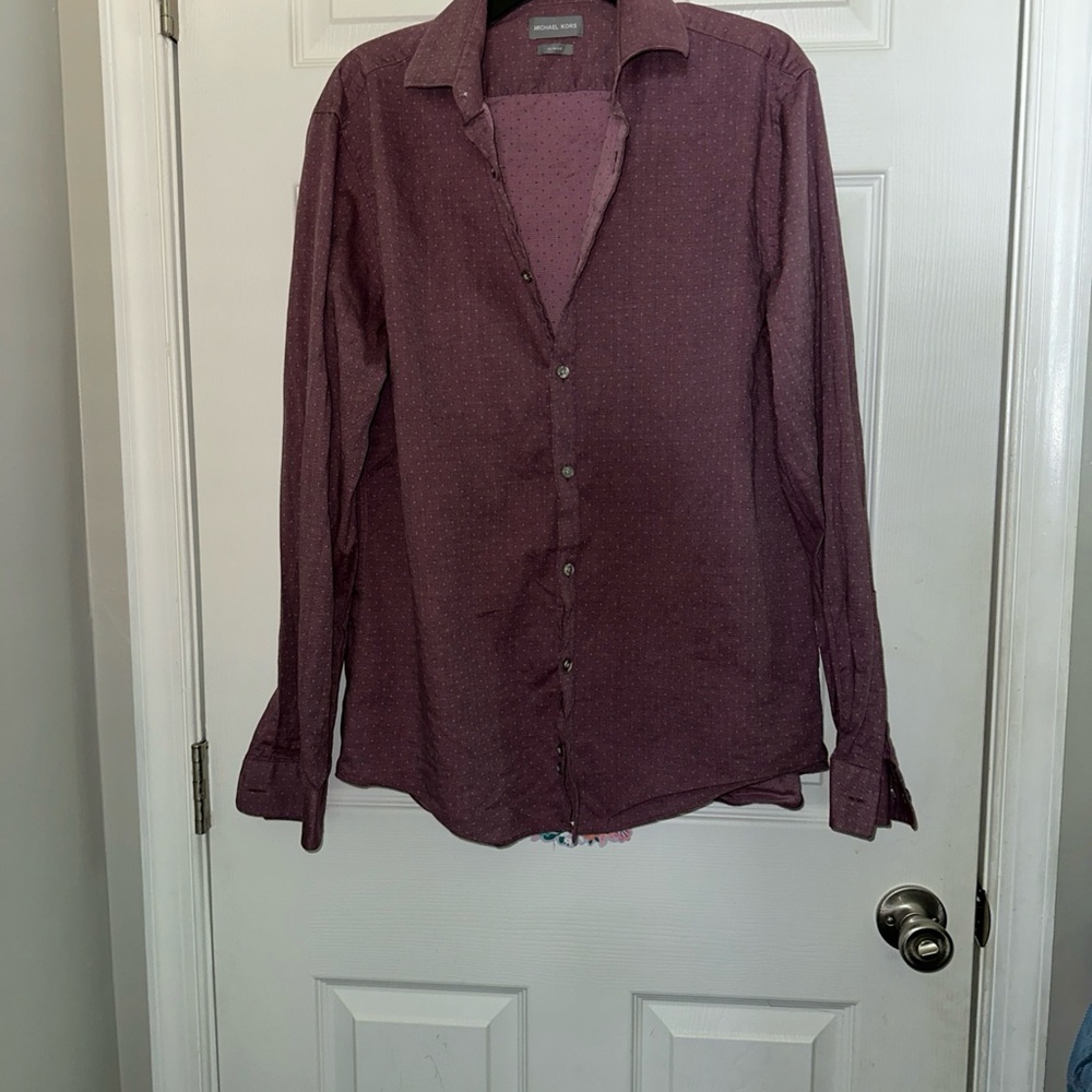 Michael Kors Burgundy Casual Button Down Shirt
